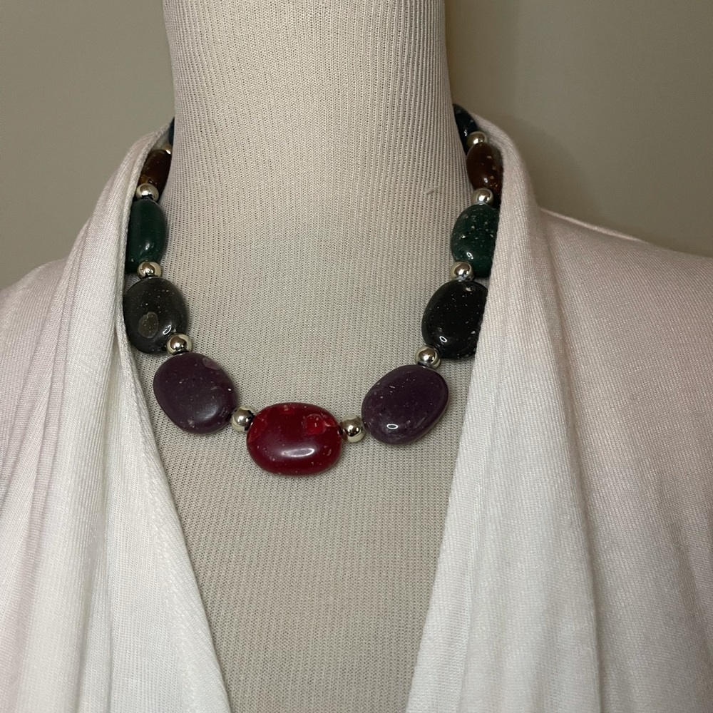 Multi Color Decorative Statement Stone Necklace - image 4